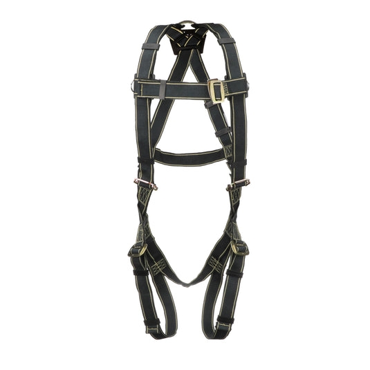 MSA Gravity Welder Harness, Back D-ring, Qwik-Fit Leg Buckles, Standard (STD), Kevlar Webbing, Black