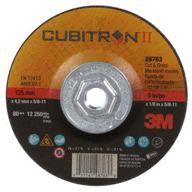 3M™ CUBITRON™ II CUT AND GRIND WHEEL 28763, QUICK CHANGE, TYPE 27, 5 IN X 1/8 IN X 5/8