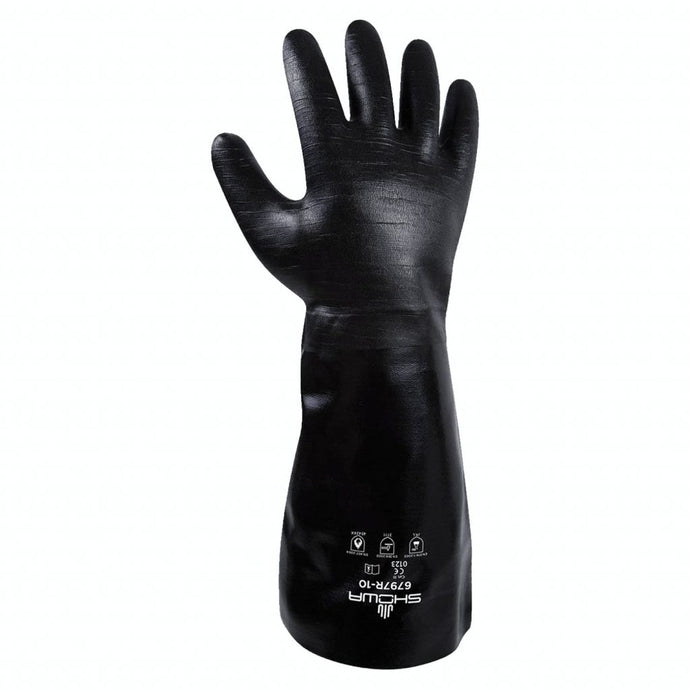 SHOWA BLACK INDUSTRIAL GLOVE ELBOW LENGTH NEOPRENE, COTTON LINING, ROUGH GRIP - 6797R-10